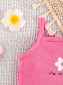 3pcs Baby Girls' Casual Summer Outfits, Simple Painted Small Flower Piucky Daisy Printed Bodysuit Bodysuit With 3 Colors Combo