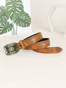 New Fashion Men's Embossed PU Leather Belt - Camel - View 4