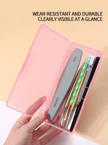 Nagelwerkzeug Aufbewahrungsbox mit Nagelfeilen, Stiften und Schwamm, Lichttherapie-Stift, tragbare rechteckige Schmuck Aufbewahrungsbox für Nagelwerkzeuge, transparente Plastikbox für Nagelzubehör und Nagelkunst Dekoration, Nagel-Tipp Aufbewahrungsbehälter
