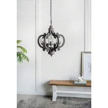 Farmhouse Chandelier, 6-Light Wood Chandelier Pendant Light Fixture With Adjustable Chain For Dining Room Living Room Entryway, Bulb Not Included