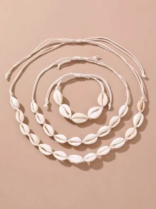 3 Stücke modische sommerliche Strand Stil Muschelkette, Fußkette und Armband Party-Set für Frauen