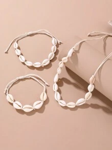 3 Stücke modische sommerliche Strand Stil Muschelkette, Fußkette und Armband Party-Set für Frauen
