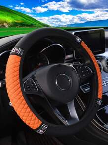 MEIKAXIU 1 件 PU 皮革 3D 刺绣带水钻汽车方向盘套（无内圈）闪亮风格女士，适合 14.5-15 英寸汽车配件 - 均碼 - 查看 21