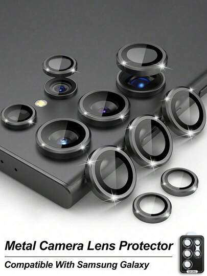 [1 件装] 后置摄像头保护环壳适用于三星 Galaxy，背面钢化玻璃镜头盖，适合生日、家人、朋友的礼物，合金金属带钢化玻璃全盖，镜头保护膜，手机配件
