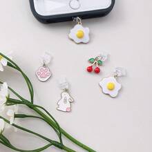 1pc Mobile Phone Dust Plug With Alloy Charm, Blue Planet, Cherry, Rabbit, Love, Music Note, Hand, Prevent Dust And Plug Charging Port - Multicolor - View 3
