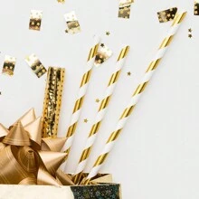 25/50/100 ống hút giấy, ống hút dùng một lần, ống hút tiệc họa tiết cho sinh nhật, đám cưới, trang trí ngày lễ, nhà bếp, quà tặng Giáng sinh - Vàng - Xem 5