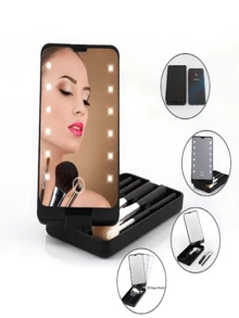 5pcs LED Light Makeup Brush Set Portable Complete Makeup Brush Set With Mirror Box, Convenient For Touch-Up,Brush Set,Makeup Brush Kit,Make Up Brush Set,Make Up Set Complete,Makeup Brush Set,Complete Makeup Kit,Brush Kit,Brushes Makeup Set,Makeup Gift Set,Set - Multicolor - View 3