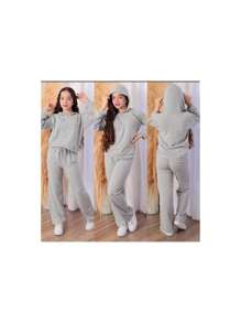 Lanzinha Children's Set 2 Pieces Blouse With Hood And Pants With Cuff Fashion Blogger (CJI021) Long Sleeve Blouse For Cold Winter - 灰色 - 查看 2