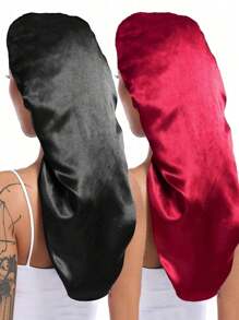 2 件装女士长帽 - 可调节宽边弹性护发罩，适用于卷发护理、睡眠和家庭使用 | 舒适造型设计 - 彩色 - 查看 1