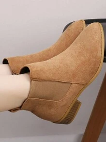 Giày Bốt Da Lộn Màu Đen Giày Boot Cổ Ngắn Nữ Da Lộn Joker Boots Dây Kéo Bên Hông Chelsea Boots Giày Bốt Tài Liệu Thô - Màu Khaki - Xem 4