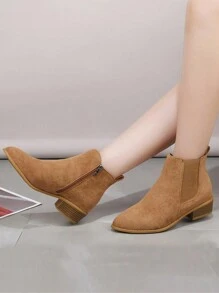 Giày Bốt Da Lộn Màu Đen Giày Boot Cổ Ngắn Nữ Da Lộn Joker Boots Dây Kéo Bên Hông Chelsea Boots Giày Bốt Tài Liệu Thô - Màu Khaki - Xem 5