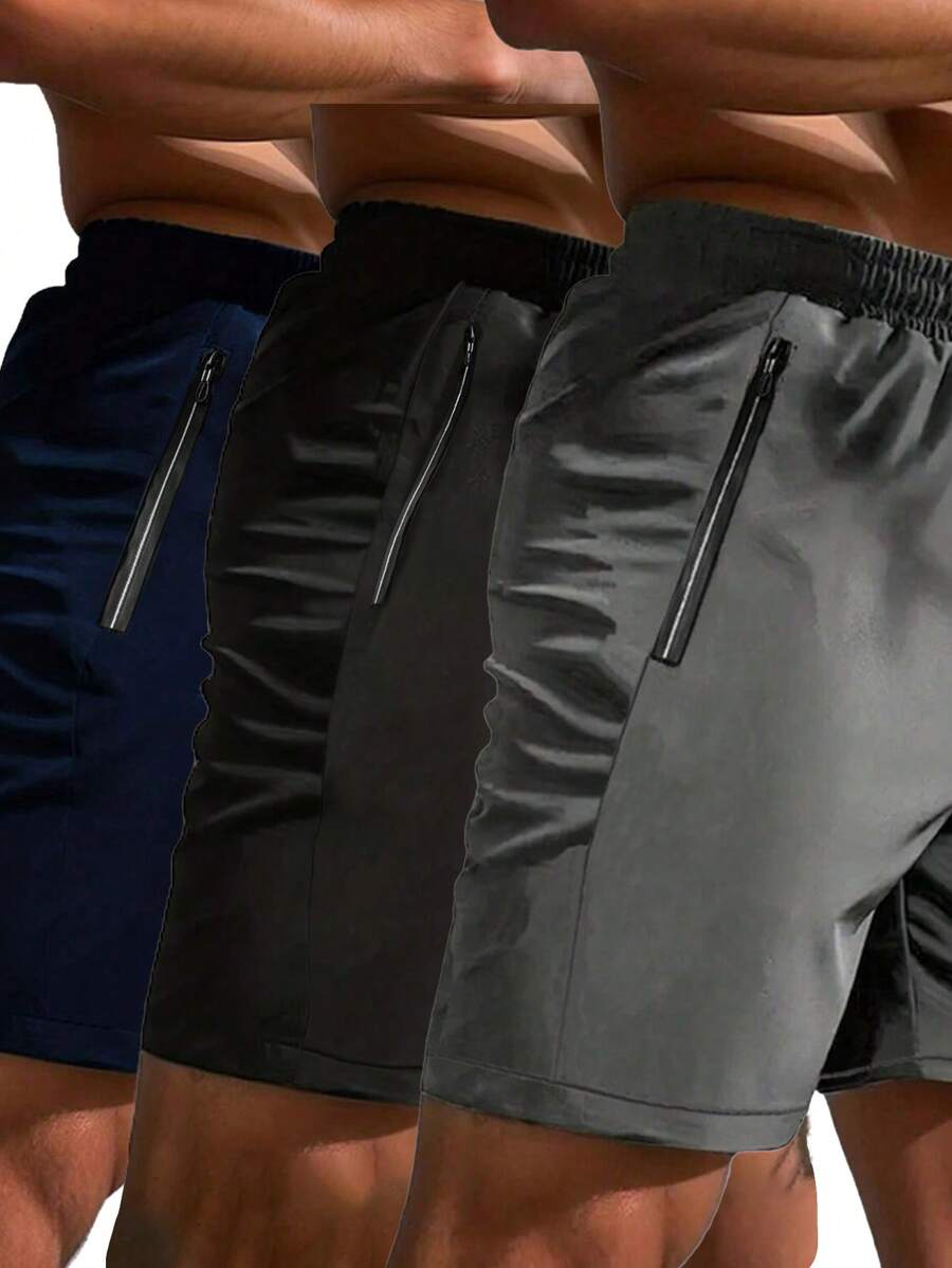 VUUG Men's Three-Piece Summer Drawstring Waist Gym Shorts, Solid Color, Thin, Soft, Woven, Casual Outdoor Pants With Zippered Pockets - The Ideal Gift For Men - Multicolor - View 1