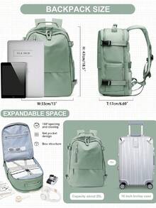 1pc 撞色返校学生书包背包透气耐磨护脊椎男女超轻防水防汗防油轻便防水夜间安全反光多功能大容量背包学生书包返校大学生款万圣节圣诞节冬季圣诞礼物男士包旅行包书包 - 軍綠色 - 查看 2