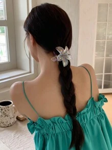 2 piezas Pinzas de pelo de plástico ligeras y grandes de 7,5 cm/2,95 pulgadas con diseño de flores holográficas blancas y negras de estilo de sirena para mujeres, elegantes y sencillas, adecuadas para uso diario casual, fiesta, viaje, lavado de cara, maquillaje, accesorio de vestimenta, accesorios para el cabello para mujeres, escuela, universidad, otoño e invierno