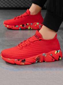 Sapatos Casuais de Enfiar da Moda para Casais, Sapatos de Meia Respiráveis, Leves e Confortáveis de Primavera/Outono, Sapatos Macios e Duráveis para Corridas Esportivas - Vermelho - Ver 2