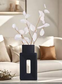 1pc Black/White Ceramic Vase, Square Vase Home Decoration Minimalist Nordic Bohemian Style, Suitable For Living Room, Shelf, Table, Bookshelf, Fireplace And Entryway Decoration Vase Festival Decoration Gifts Birthday Graduation Back To School Room Decor School Supplies Flower Vase Glass Vase