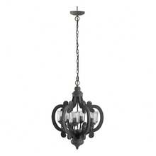 Farmhouse Chandelier, 6-Light Wood Chandelier Pendant Light Fixture With Adjustable Chain For Dining Room Living Room Entryway, Bulb Not Included