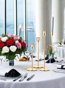 [Multiple Colors Available Candlestick]Simple And Luxurious Dining Table Decoration Candlestick Romantic Candlelight Dinner Minimalist Style Metal Gold Conical Candlestick, Suitable For Weddings, Dinners, Parties, Suitable For 3/4 Inch Thick Candles And Led Candles
