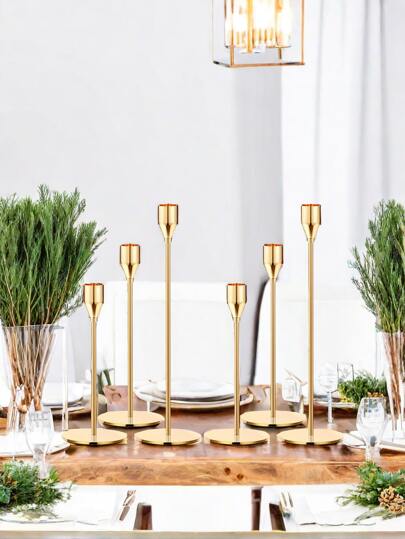 [Multiple Colors Available Candlestick]Simple And Luxurious Dining Table Decoration Candlestick Romantic Candlelight Dinner Minimalist Style Metal Gold Conical Candlestick, Suitable For Weddings, Dinners, Parties, Suitable For 3/4 Inch Thick Candles And Led Candles