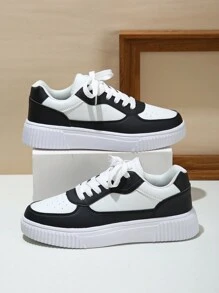 Women's Simple City Style Casual Low-Top Sneakers, Versatile Outdoor Sports Shoes, White And Black, Gift For Birthday