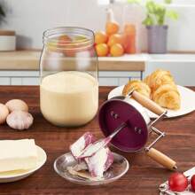 1 Stück manueller Butterrührer, Holzgriff schüttelt manuelle Butterhersteller mit Edelstahlgetriebe, Butterrührer Handkurbel Einmachglas, um köstliche selbstgemachte Butter zu kreieren, Essen, Küche, Reise, Küchenutensilien, Küchengeräte, Küchendinge. - Transparent - Übersicht 6