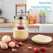 1 Stück manueller Butterrührer, Holzgriff schüttelt manuelle Butterhersteller mit Edelstahlgetriebe, Butterrührer Handkurbel Einmachglas, um köstliche selbstgemachte Butter zu kreieren, Essen, Küche, Reise, Küchenutensilien, Küchengeräte, Küchendinge. - Transparent - Übersicht 1