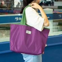 1pc Nylon Portable Shopping Bag, Foldable Reusable -Friendly Drawstring Shoulder Bag, Waterproof Tote Bag For Grocery - Multicolor - View 1