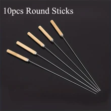 10pcs, Barbecue Skewers, Stainless Steel Skewers For BBQ, Multifunctional Metal BBQ Skewers, Grilling Stainless Steel Skewers, Barbecue Skewers With Wooden Handle, BBQ Needle Sticks, Outdoor Cooking, BBQ Supplies,