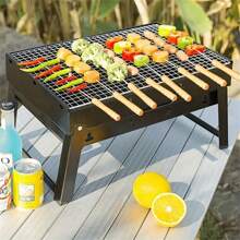 10pcs, Barbecue Skewers, Stainless Steel Skewers For BBQ, Multifunctional Metal BBQ Skewers, Grilling Stainless Steel Skewers, Barbecue Skewers With Wooden Handle, BBQ Needle Sticks, Outdoor Cooking, BBQ Supplies,