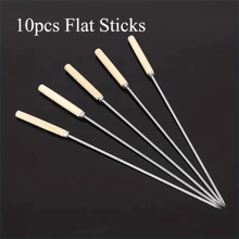 10pcs, Barbecue Skewers, Stainless Steel Skewers For BBQ, Multifunctional Metal BBQ Skewers, Grilling Stainless Steel Skewers, Barbecue Skewers With Wooden Handle, BBQ Needle Sticks, Outdoor Cooking, BBQ Supplies,