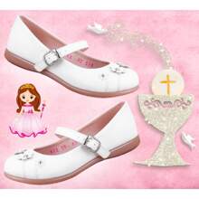 Zapatos Para Niñas Para Fiestas Primera Comunión Bautizo Zapatillas De Moda Súper Cómodas Princesas 92-514-b - Blanco - Ver 1