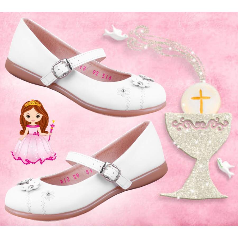Zapatos Para Niñas Para Fiestas Primera Comunión Bautizo Zapatillas De Moda Súper Cómodas Princesas 92-514-b - Blanco - Ver 1