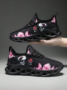 Zapatos deportivos informales con calaveras en estilo gótico de Halloween para hombres y mujeres, zapatos para correr de estilo cuchilla ligera para parejas, zapatos para hombres de moda y versátiles - Rosa - Ver 2