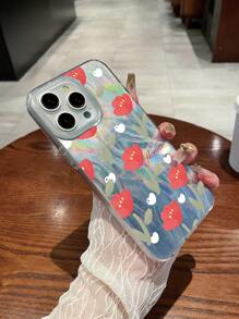 Y2k 1pc Minimalist Cute Red Tulip Eight Feathers And Yarn Patterned Anti-Fingerprint Frosted Phone Case With Shiny Camera Protection, Compatible With Apple/Samsung/Xiaomi/Redmi/VIVO/Infinix/OPPO/Reno - Clear - View 5