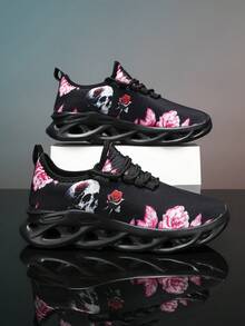 Zapatos deportivos informales con calaveras en estilo gótico de Halloween para hombres y mujeres, zapatos para correr de estilo cuchilla ligera para parejas, zapatos para hombres de moda y versátiles - Rosa - Ver 3