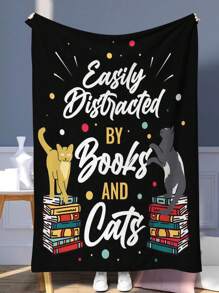 1入超柔軟法蘭絨抱毯，圖案為書和貓，適合當做沙發/臥室/辦公室/露營/旅行的禮物，高清印刷法蘭絨毛抱毯，多種尺寸選擇，小尺寸毛毯/午睡毯 - 彩色 - 查看 1