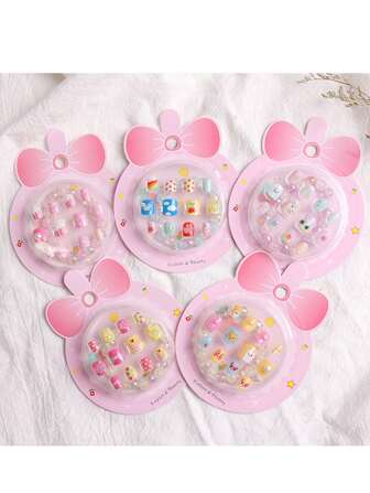 1set Lindas pegatinas de uñas de moda con dibujos animados y brazalete de cuentas, calcomanías de uñas autodespegables y removibles con pegamento, juguete hecho a mano de arte y manualidades para niños, exquisito regalo para niñas