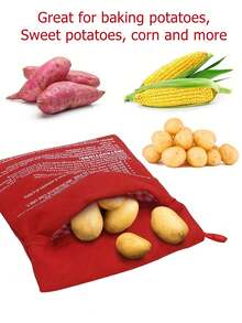 1入組微波烤薯袋，微波烤蕃薯玉米加熱工具袋，可重複使用且可清洗的烤薯烹飪袋，廚房小工具，廚房配件，食品，廚房，旅行，廚房物品，廚房工具，廚房用品。 - 紅色 - 查看 5