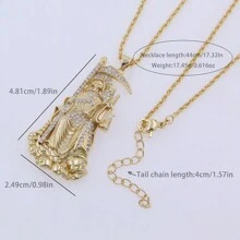 18K vergoldetes Kupfer mit eingelegtem Cubic Zirkonia Death God Anhänger Halskette, gedrehte Seil Kette, Hip Hop Stil, geeignet für und abgefahrene Punk Männer