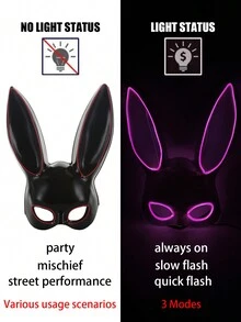 1入LED兔子發光面罩，兔女郎面罩，3種燈光模式，舒適貼合面部，萬聖節面罩，可愛動物面罩，舞台和電影道具，嘉年華派對配件，服裝面罩，角色扮演面罩，魔術表演道具，惡作劇道具，節日配件，家庭休閒娛樂配件，精美禮物，適用於女性 - 彩色 - 查看 1