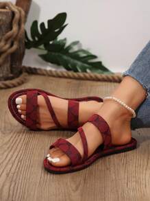 Women's New Summer Casual Flat Slip-On Sandals With Bear Pattern, Open Toe Beach Sandals
