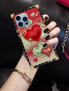 1pc Heart Pattern Rectangular Brand Shock-Resistant Fashionable Phone Case Compatible With IPhone 15 Pro Max/15 Pro/15/14 Plus/15 Plus/14 Pro Max/14 Pro/14/13 Pro Max/13 Pro/13/12/12Pro/12 Pro Max/11 Pro Max/11 Pro/11/XS Max/XR/X/XS/7Plus/8Plus And Galaxy - Multicolor - View 3
