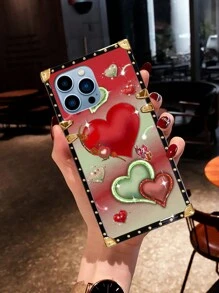 1pc Heart Pattern Rectangular Brand Shock-Resistant Fashionable Phone Case Compatible With IPhone 15 Pro Max/15 Pro/15/14 Plus/15 Plus/14 Pro Max/14 Pro/14/13 Pro Max/13 Pro/13/12/12Pro/12 Pro Max/11 Pro Max/11 Pro/11/XS Max/XR/X/XS/7Plus/8Plus And Galaxy - Multicolor - View 1