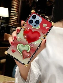 1pc Heart Pattern Rectangular Brand Shock-Resistant Fashionable Phone Case Compatible With IPhone 15 Pro Max/15 Pro/15/14 Plus/15 Plus/14 Pro Max/14 Pro/14/13 Pro Max/13 Pro/13/12/12Pro/12 Pro Max/11 Pro Max/11 Pro/11/XS Max/XR/X/XS/7Plus/8Plus And Galaxy - Multicolor - View 4