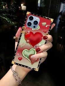 1pc Heart Pattern Rectangular Brand Shock-Resistant Fashionable Phone Case Compatible With IPhone 15 Pro Max/15 Pro/15/14 Plus/15 Plus/14 Pro Max/14 Pro/14/13 Pro Max/13 Pro/13/12/12Pro/12 Pro Max/11 Pro Max/11 Pro/11/XS Max/XR/X/XS/7Plus/8Plus And Galaxy - Multicolor - View 5