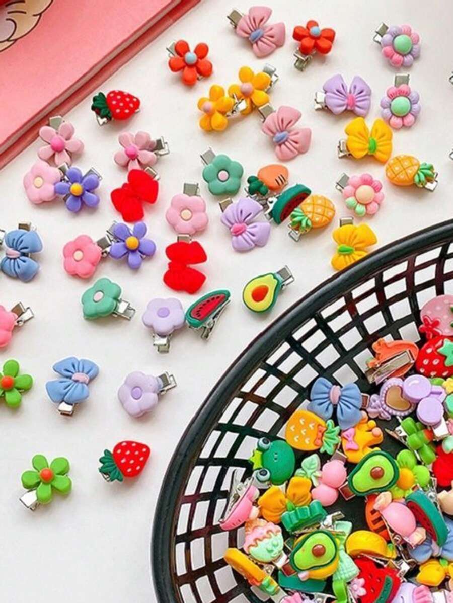 30 peças Grampos de Cabelo de Resina Coloridos e Fofos Aleatórios Para Meninas