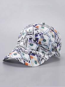 1頂女士嘻哈棒球帽，美元印花，夏季防曬寬邊棒球帽，男女適用的街頭服飾帽，時尚柔軟頂部，適合春夏日常防風防曬穿著，大頭圍 - 鴨舌帽 - 查看 6