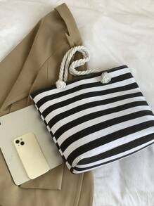 New Fashion Oversized Capacity Woven Rope Canvas Tote Bag, Handheld/Shoulder Bag