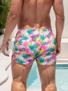 男士夏季时尚抽绳泳裤 - 高弹力面料，3D 印花图案，适合海滩度假/游泳池，夏威夷风