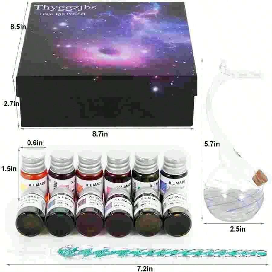 Handmade Borosilicate Glass Dipping Pen Ink Set Crystal Pen With 12